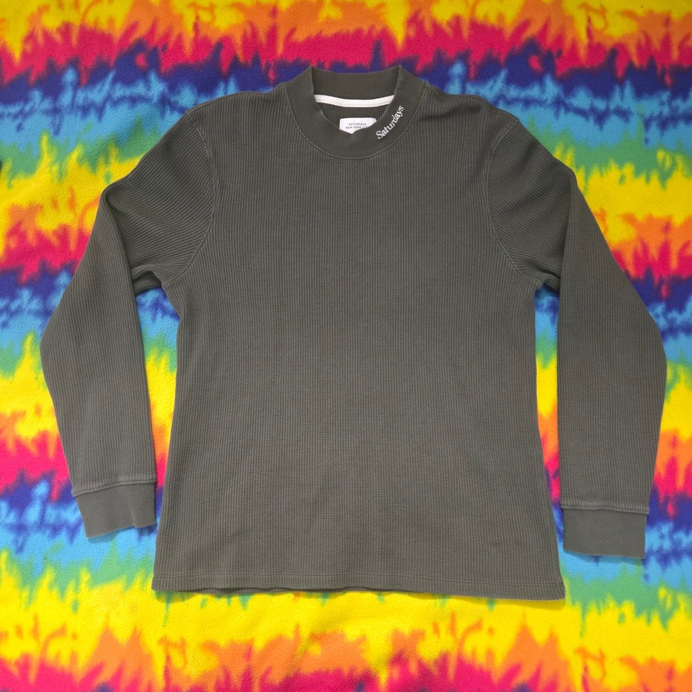 Saturdays New York City Mens Small Waffle Knit Thermal Mock Neck Long Sleeve